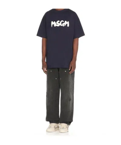 Msgm Logo-printed Crewneck T-shirt In Blue