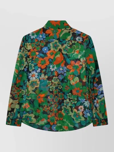 Celine Silk Shirt Collar Floral Pattern Lightweight In Multi