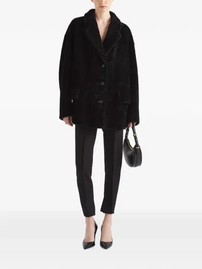 Prada Shearling Caban Jacket In Black