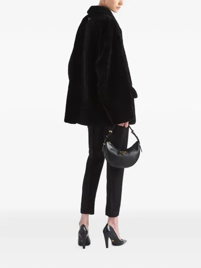 Prada Shearling Caban Jacket In Black