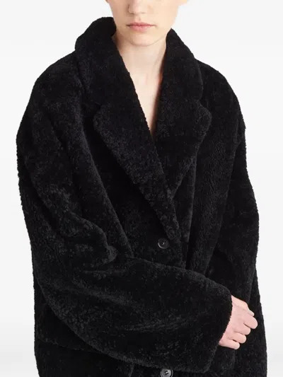 Prada Shearling Caban Jacket In Black