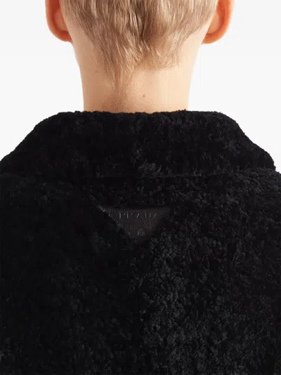 Prada Shearling Caban Jacket In Black