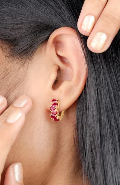 Ys Gems Lab Created Gemstone Huggie Hoop Earrings In Ruby