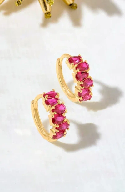 Ys Gems Lab Created Gemstone Huggie Hoop Earrings In Ruby