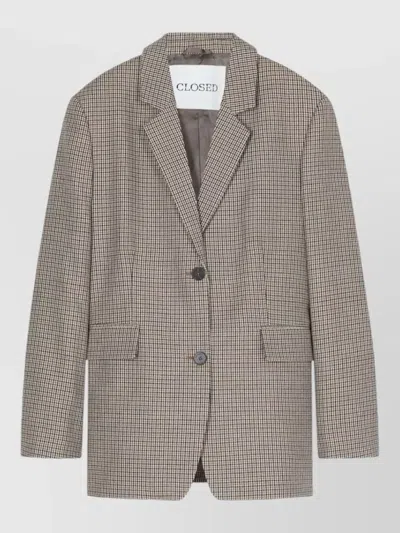 Closed Houndstooth Wool Blazer Single Breasted In Neutral