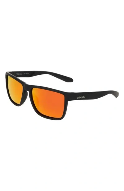 Dragon 58mm Rectangular Sunglasses In Matte Black/ Red Mirror
