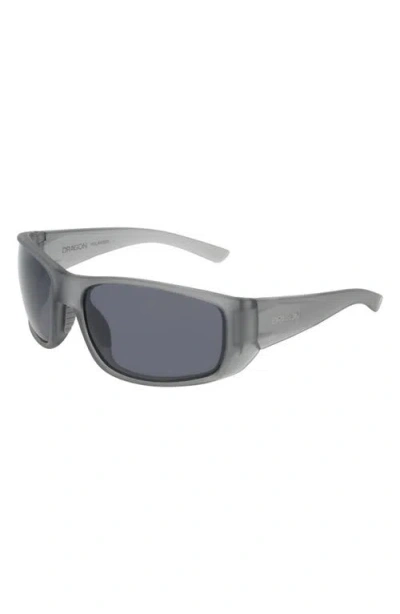 Dragon 64mm Oversize Rectangular Sunglasses In Grey/ Silver Flash
