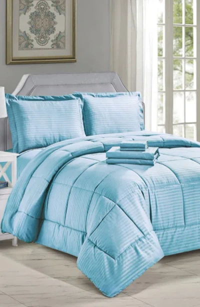 Luxury Home Embossed Stripe Microfiber 8-piece Comforter Set In Light Blue
