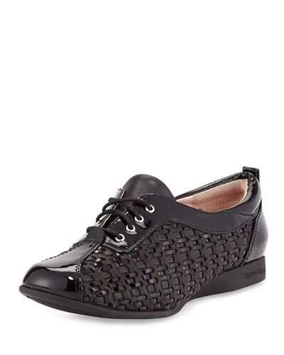 Taryn Rose Trudee Woven Lace-up Trainer, Black, Bone / Bla