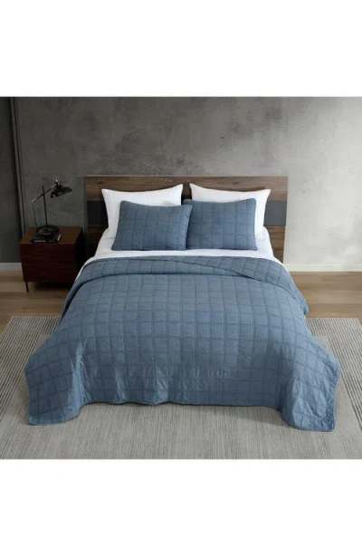 Kenneth Cole Reaction Stonewashed Solid Microfiber Quilt Set In Medium / Dark Blue
