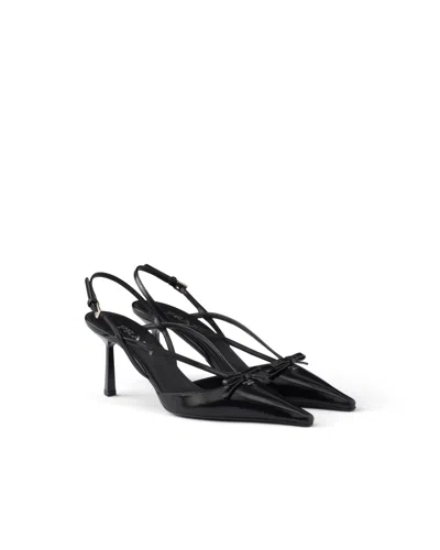 Prada Brushed Leather Slingback Pumps In Black