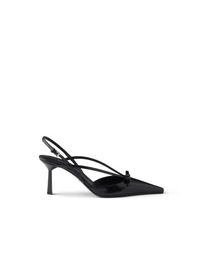 Prada Brushed Leather Slingback Pumps In Black