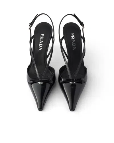 Prada Brushed Leather Slingback Pumps In Black
