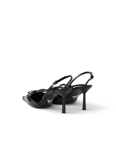 Prada Brushed Leather Slingback Pumps In Black