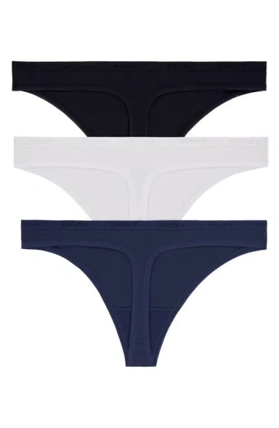Dkny Cotton Blend Assorted 3-pack Thongs In Multi