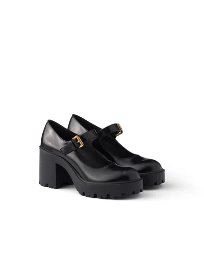Prada Brushed Leather Pumps In Black