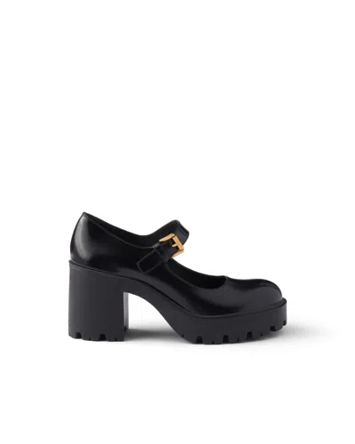 Prada Brushed Leather Pumps In Black