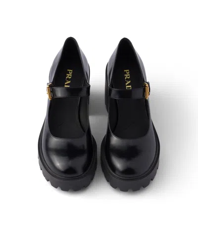 Prada Brushed Leather Pumps In Black