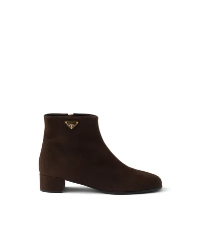 Prada Logo Suede Ankle Boots In Multi