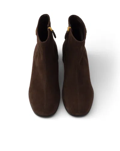 Prada Logo Suede Ankle Boots In Multi
