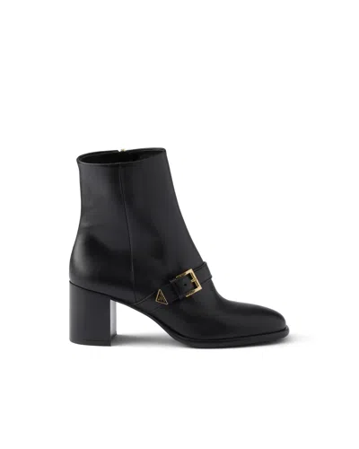 Prada Leather Booties In Black