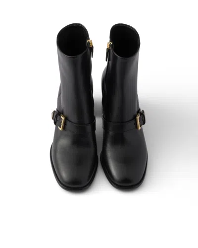 Prada Leather Booties In Black