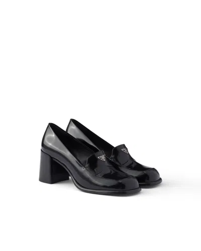 Prada Patent Leather Loafer Pumps In Black