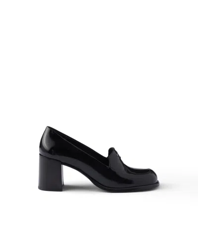 Prada Patent Leather Loafer Pumps In Black