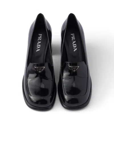 Prada Patent Leather Loafer Pumps In Black