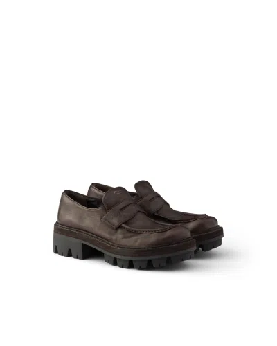 Prada Leather Loafers In Brown