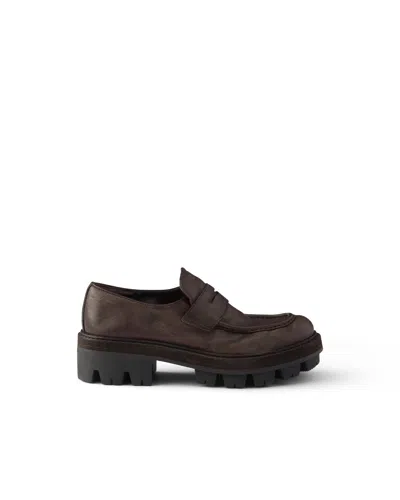 Prada Leather Loafers In Brown