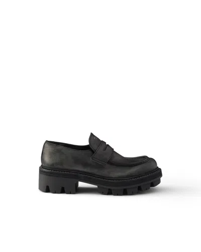 Prada Leather Loafers In Black