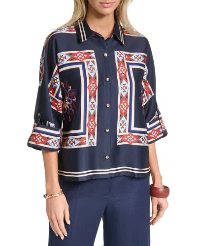 Halston Scarf Printed Button Up Blouse In Red