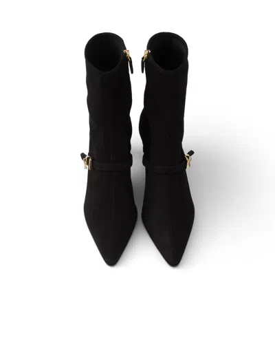 Prada Stretch Suede Booties In Black