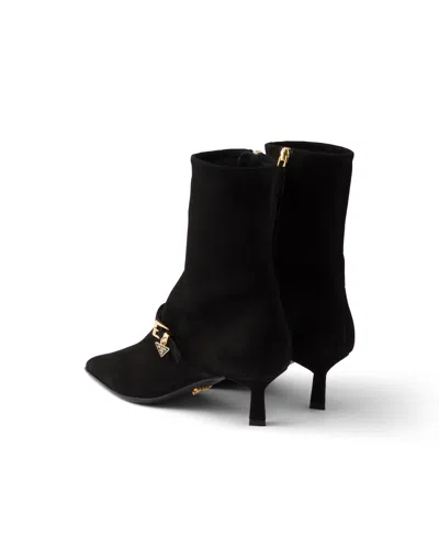 Prada Stretch Suede Booties In Black