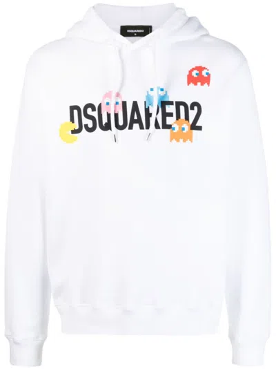 Dsquared2 Logo Printed Drawstring Hoodie In White
