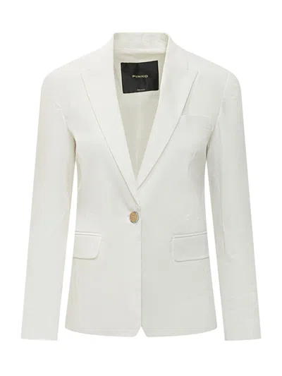 Pinko White Solid Notched Lapel Blazer In White