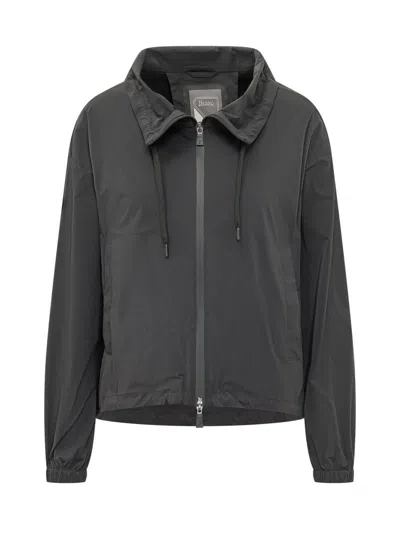 Herno Black Solid Shirt Collar Jacket In Green
