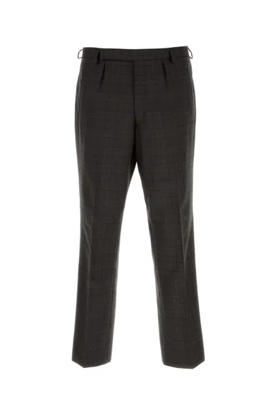 Prada Checkered Pattern Trousers Featuring Pockets In Black