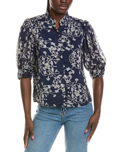 Cece Open Collar Top In Blue