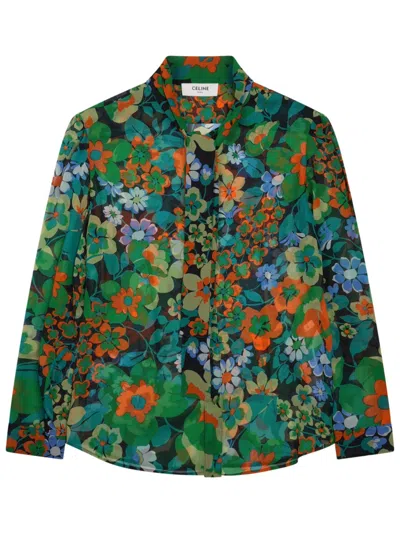Celine Silk Shirt Collar Floral Pattern Lightweight In Multicolor