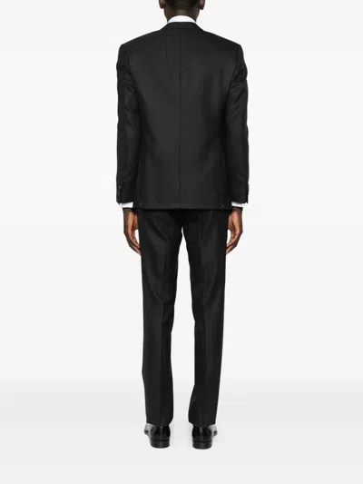 Corneliani Pinstripe Wool Suit In Black