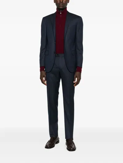 Corneliani Wool Single Brested Suit In Blue