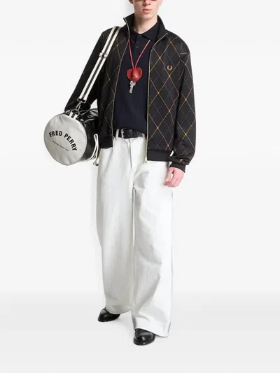 Fred Perry Argyle-pattern Track Jacket In Black
