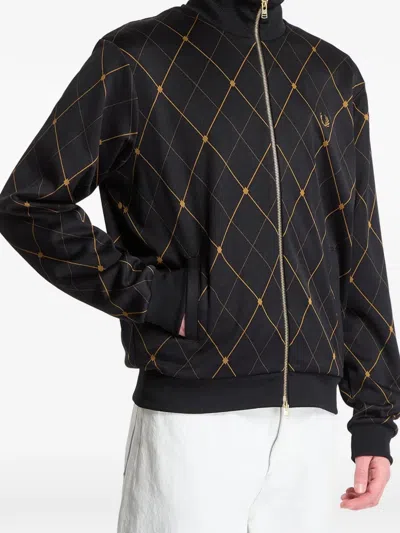 Fred Perry Argyle-pattern Track Jacket In Black