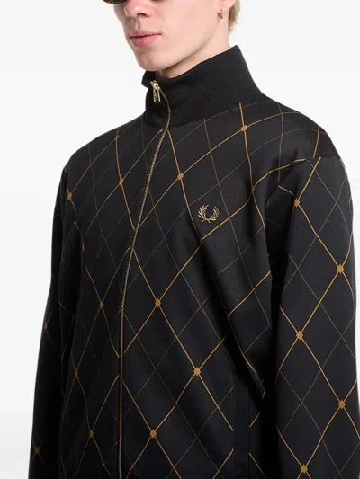 Fred Perry Argyle-pattern Track Jacket In Black