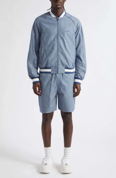 Givenchy Couture Seam Engineer Stripe Cotton Bomber Jacket In Blue