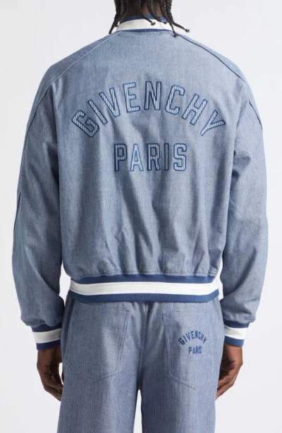 Givenchy Couture Seam Engineer Stripe Cotton Bomber Jacket In Blue