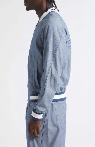 Givenchy Couture Seam Engineer Stripe Cotton Bomber Jacket In Blue