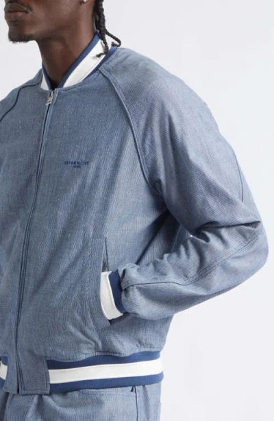 Givenchy Couture Seam Engineer Stripe Cotton Bomber Jacket In Blue